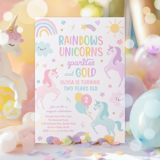 Magical Rainbow Pastel Unicorn Birthday Party Invitation (Creator Uploaded)