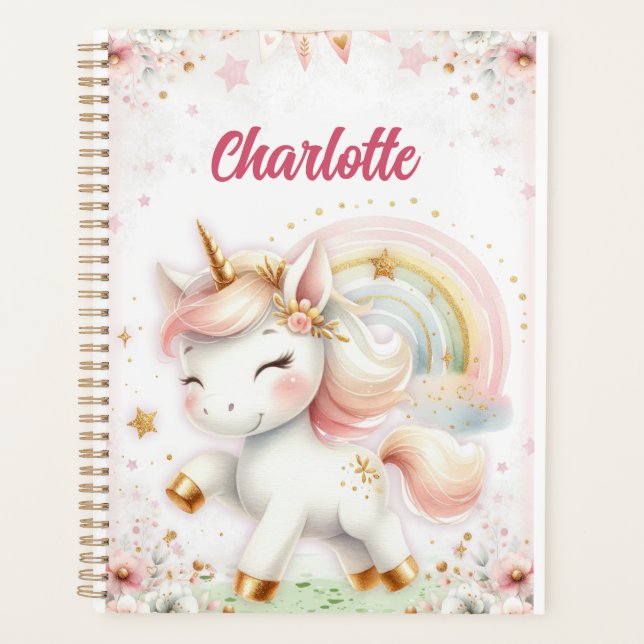 Magical Rainbow Pink Unicorns Spiral Notebook wate (Front)