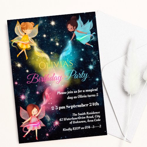 Magical Rainbow Pixie Fairy Girl Kid Birthday Invitation