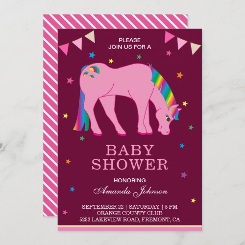 Magical Rainbow Pony Baby Shower Invitation