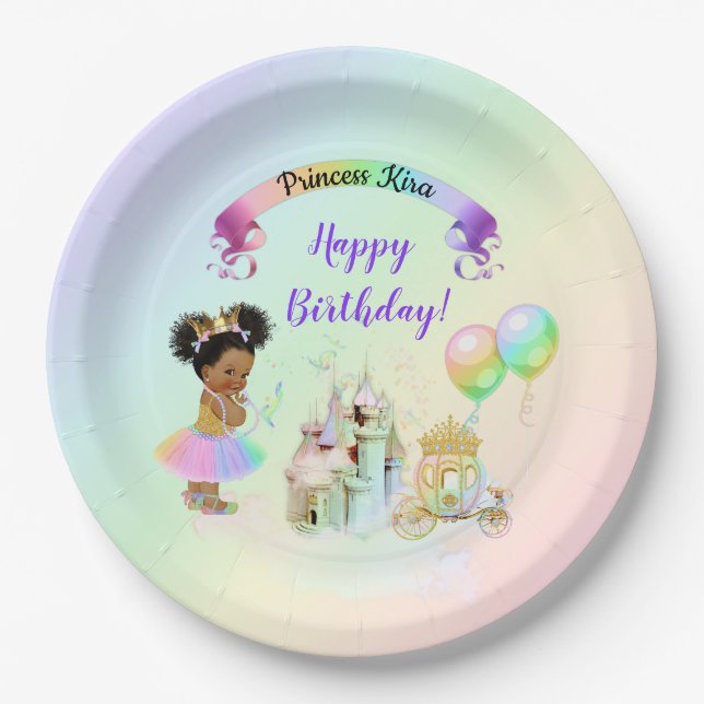 Magical Rainbow Princess Castle Carriage Paper Plates (Front)