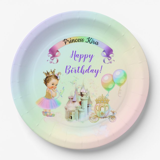 Magical Rainbow Princess Castle Carriage Paper Plates (Front)