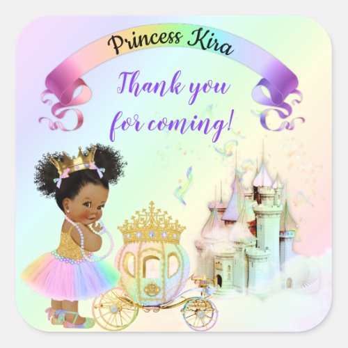 Magical Rainbow Princess Castle Carriage Square Sticker