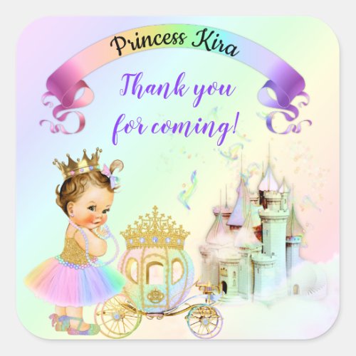 Magical Rainbow Princess Castle Carriage Square Sticker