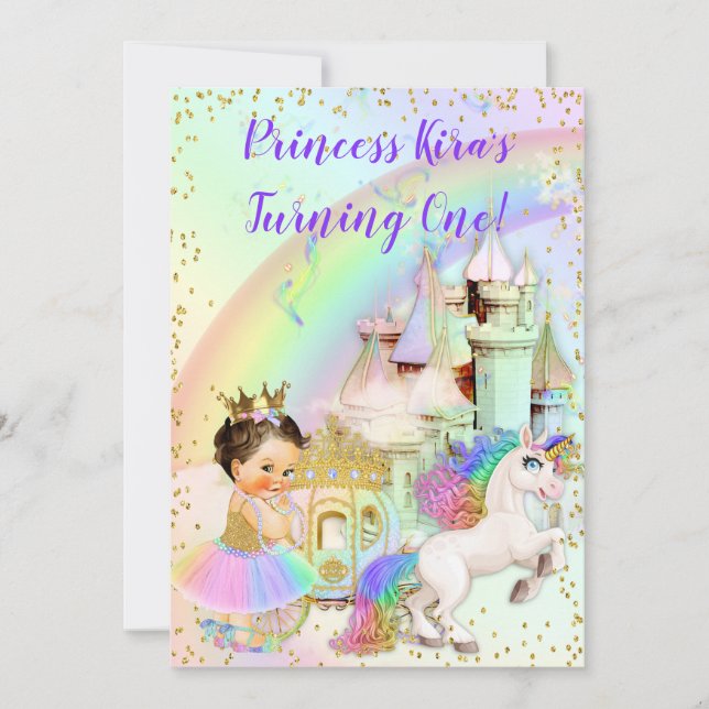 Magical Rainbow Princess Castle Carriage Unicorn Invitation (Front)