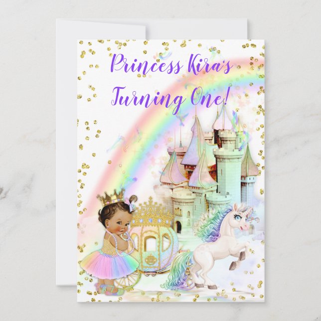 Magical Rainbow Princess Castle Carriage Unicorn Invitation (Front)