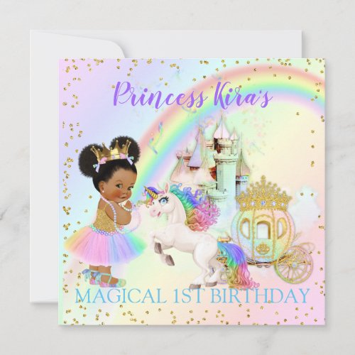 Magical Rainbow Princess Castle Carriage Unicorn Invitation