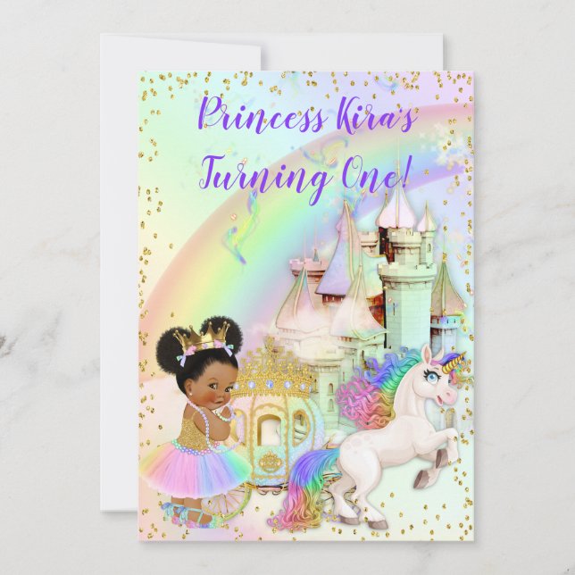 Magical Rainbow Princess Castle Carriage Unicorn Invitation (Front)