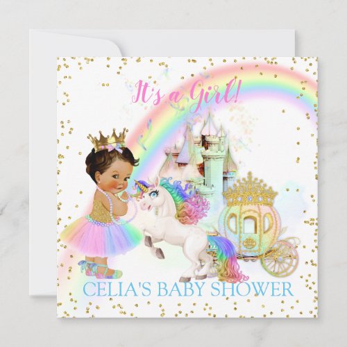 Magical Rainbow Princess Castle Carriage Unicorn Invitation