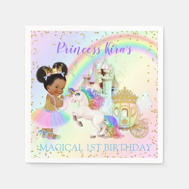 Magical Rainbow Princess Castle Carriage Unicorn Napkins (Front)