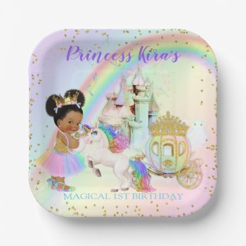 Magical Rainbow Princess Castle Carriage Unicorn Paper Plates by nawnibelles at Zazzle