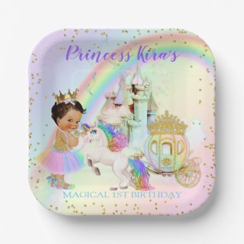 Magical Rainbow Princess Castle Carriage Unicorn Paper Plates by nawnibelles at Zazzle