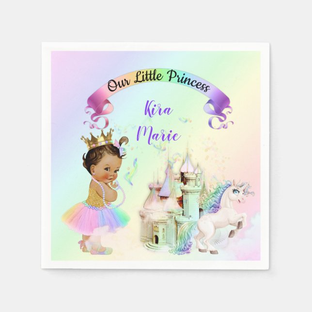 Magical Rainbow Princess Castle Unicorn Napkins (Front)
