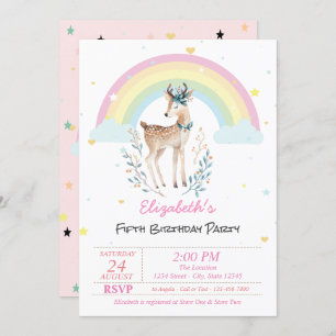Magical Rainbow Reindeer Stars Birthday Invitation