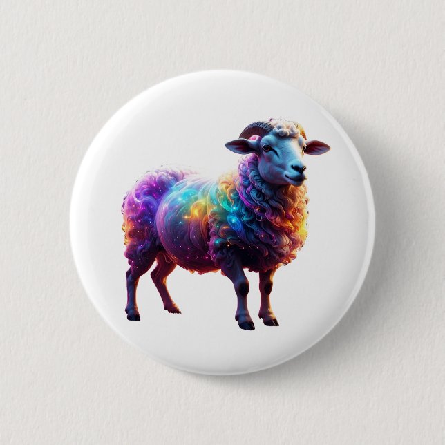 "Magical Rainbow Sheep Art  Button (Front)