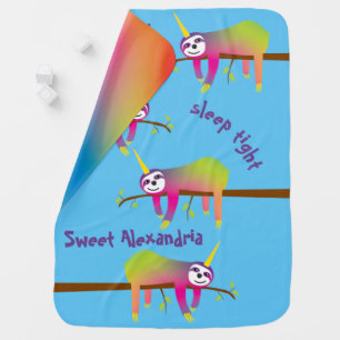 Magical Rainbow Slothicorns Custom Name Baby Blanket