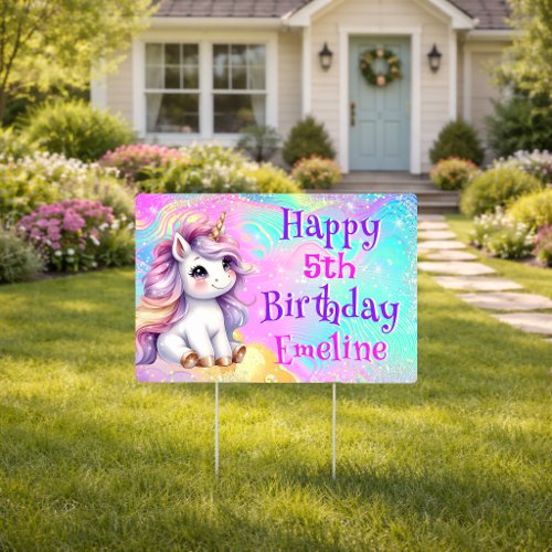 Magical Rainbow Sparkle Unicorn Birthday Yard  Sign