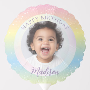 Magical Rainbow Stars Kids Photo Happy Birthday Balloon
