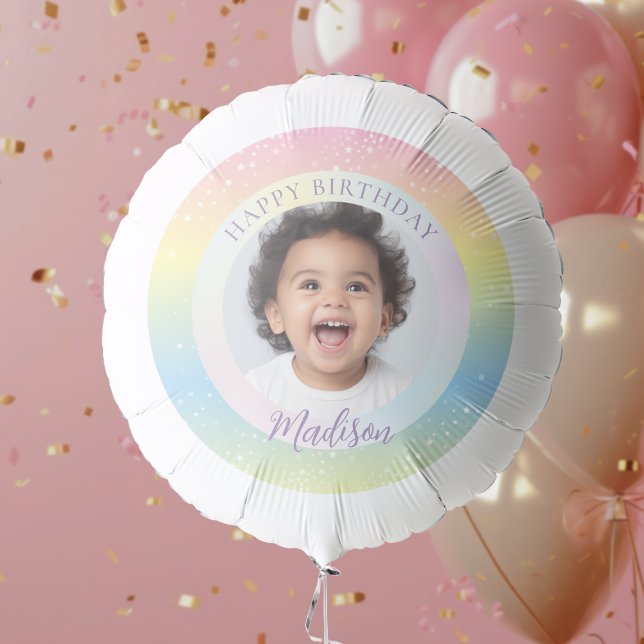 Magical Rainbow Stars Kids Photo Happy Birthday Balloon (Creator Uploaded)