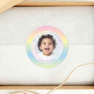 Magical Rainbow Stars Photo Thank You For Coming Classic Round Sticker