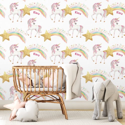 Magical Rainbow Stars Unicorn Kids Custom Wallpaper