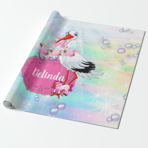 Magical Rainbow Stork, Baby Mermaids Wrapping Paper