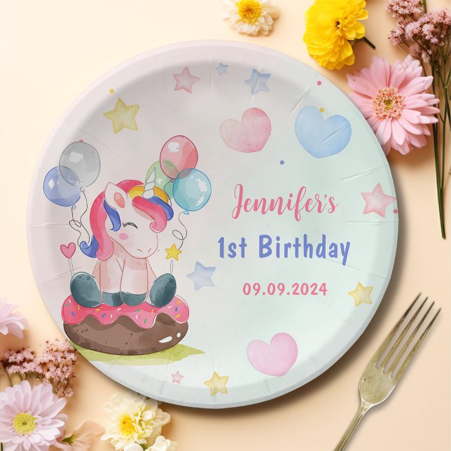 Magical Rainbow Unicorn 1st Birthday Party  Paper Plates (Creator Uploaded)
