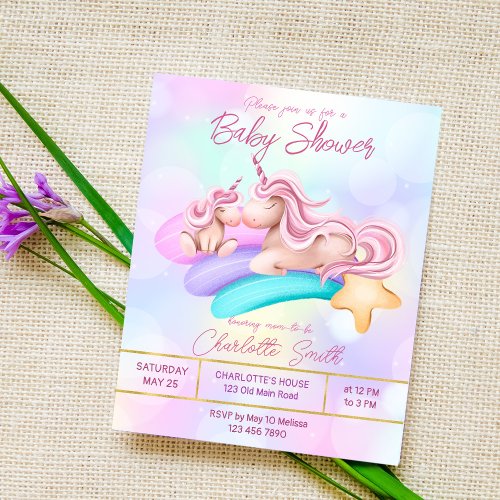 Magical rainbow unicorn baby shower budget invite