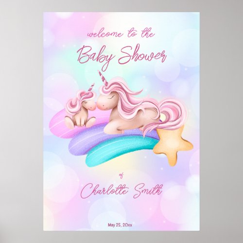 Magical rainbow unicorn baby shower welcome sign