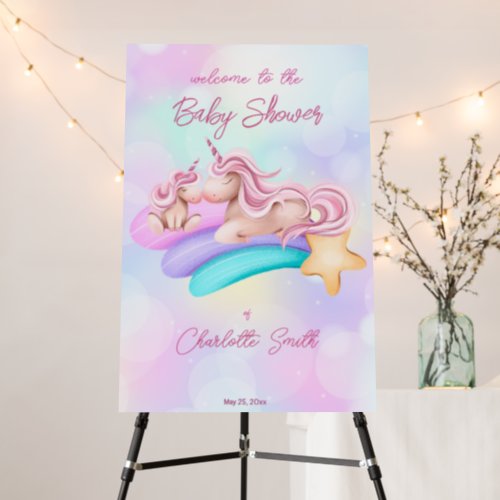 Magical rainbow unicorn baby shower welcome sign