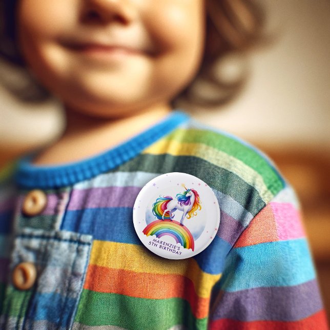 Magical Rainbow Unicorn Birthday Button (Magical Rainbow Unicorn Birthday Pin Button)