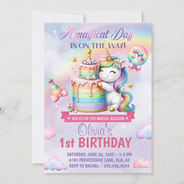 Magical Rainbow Unicorn Birthday Invitation (Front)
