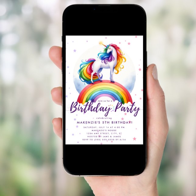 Magical Rainbow Unicorn Birthday Invitation (Front Digital)