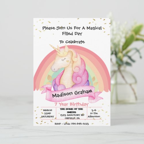 Magical Rainbow Unicorn Birthday Invitation