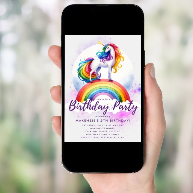 Magical Rainbow Unicorn Birthday Invitation (Front Digital)