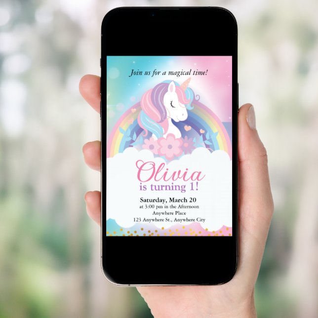 Magical Rainbow Unicorn Birthday Invitation (Front Digital)