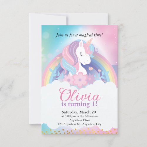 Magical Rainbow Unicorn Birthday Invitation