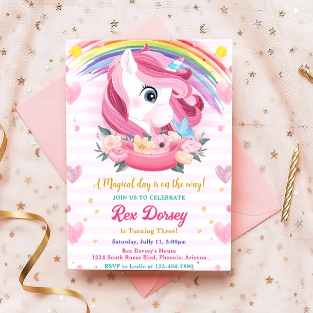 Magical Rainbow Unicorn Birthday Invitation (Creator Uploaded)