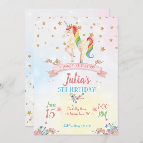 Magical Rainbow Unicorn Birthday Invitation