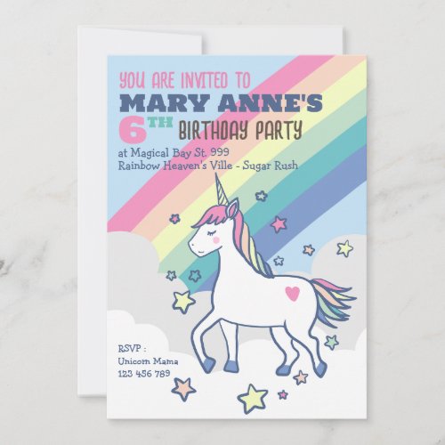 Magical Rainbow Unicorn Birthday Invitation