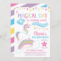 Magical Rainbow Unicorn Birthday Invitations