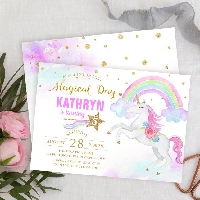 Magical Rainbow Unicorn Birthday Invitations (Creator Uploaded)