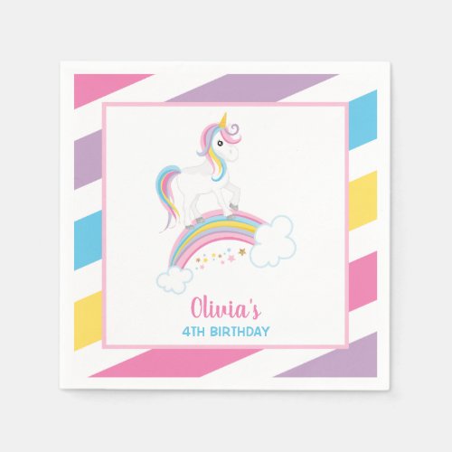 Magical Rainbow Unicorn Birthday Paper Napkins