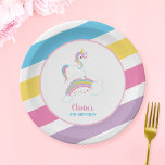 Magical Rainbow Unicorn Birthday Paper Plates<br><div class="desc">Cute personalized unicorn birthday party paper plates. This fun custom design features a sweet unicorn illustration,  stars and a rainbow. Trendy pink,  purple,  blue and yellow colors with a touch of faux gold glitter.</div>