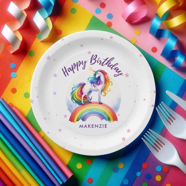 Magical Rainbow Unicorn Birthday Paper Plates (Magical Unicorn Rainbow Birthday Party Plate)