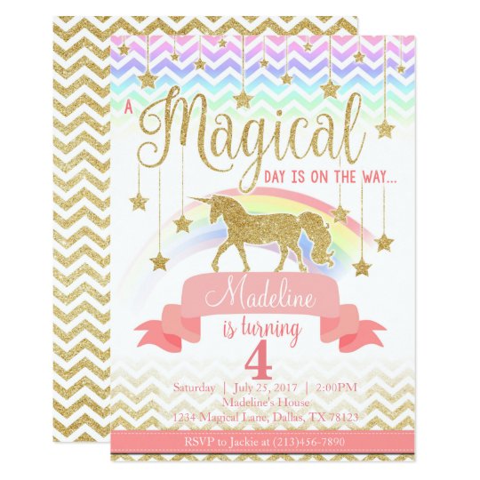 Magical Rainbow Unicorn Birthday Party Invitation  Zazzle.com