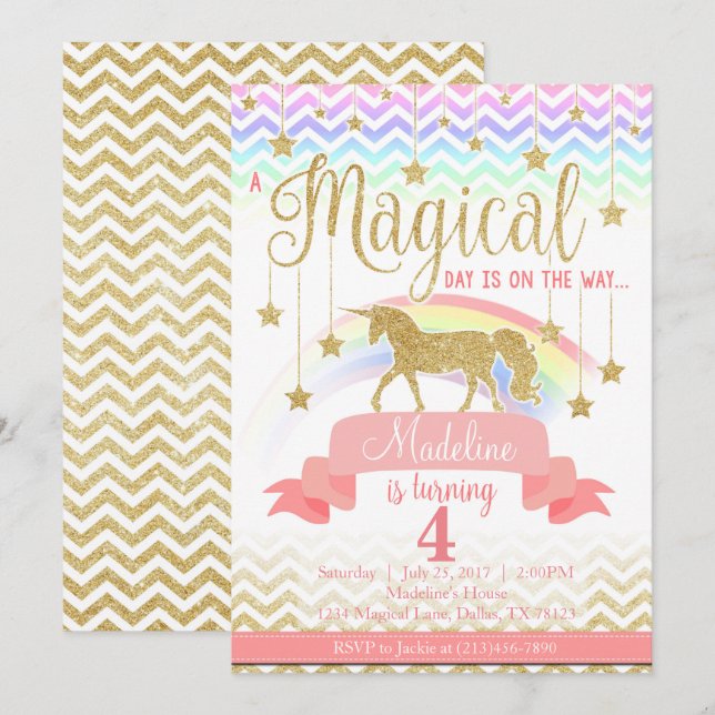 Magical Rainbow Unicorn Birthday Party Invitation (Front/Back)