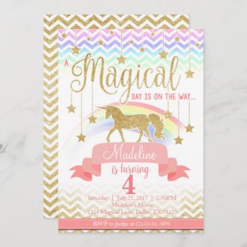 Magical Rainbow Unicorn Birthday Party Invitation by PerfectPrintableCo at Zazzle