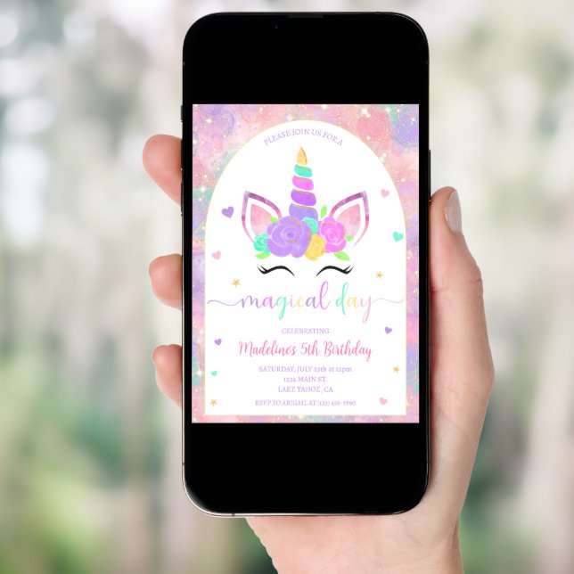 Magical Rainbow Unicorn Birthday Party Invitation (Front Digital)