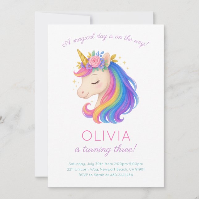 Magical Rainbow Unicorn Birthday Party Invitation (Front)